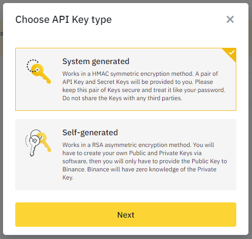 Choose API keys type