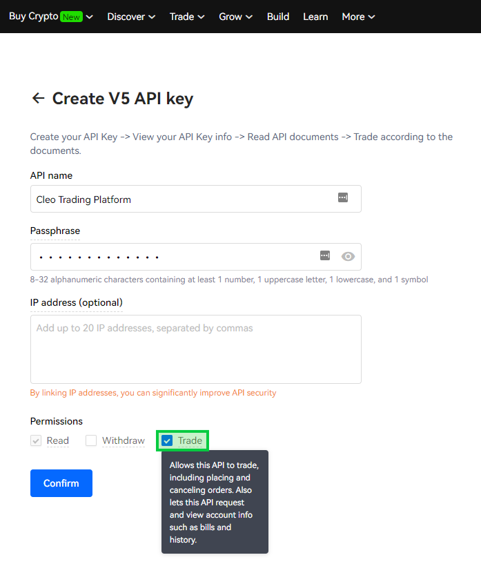 How to create API key OKX