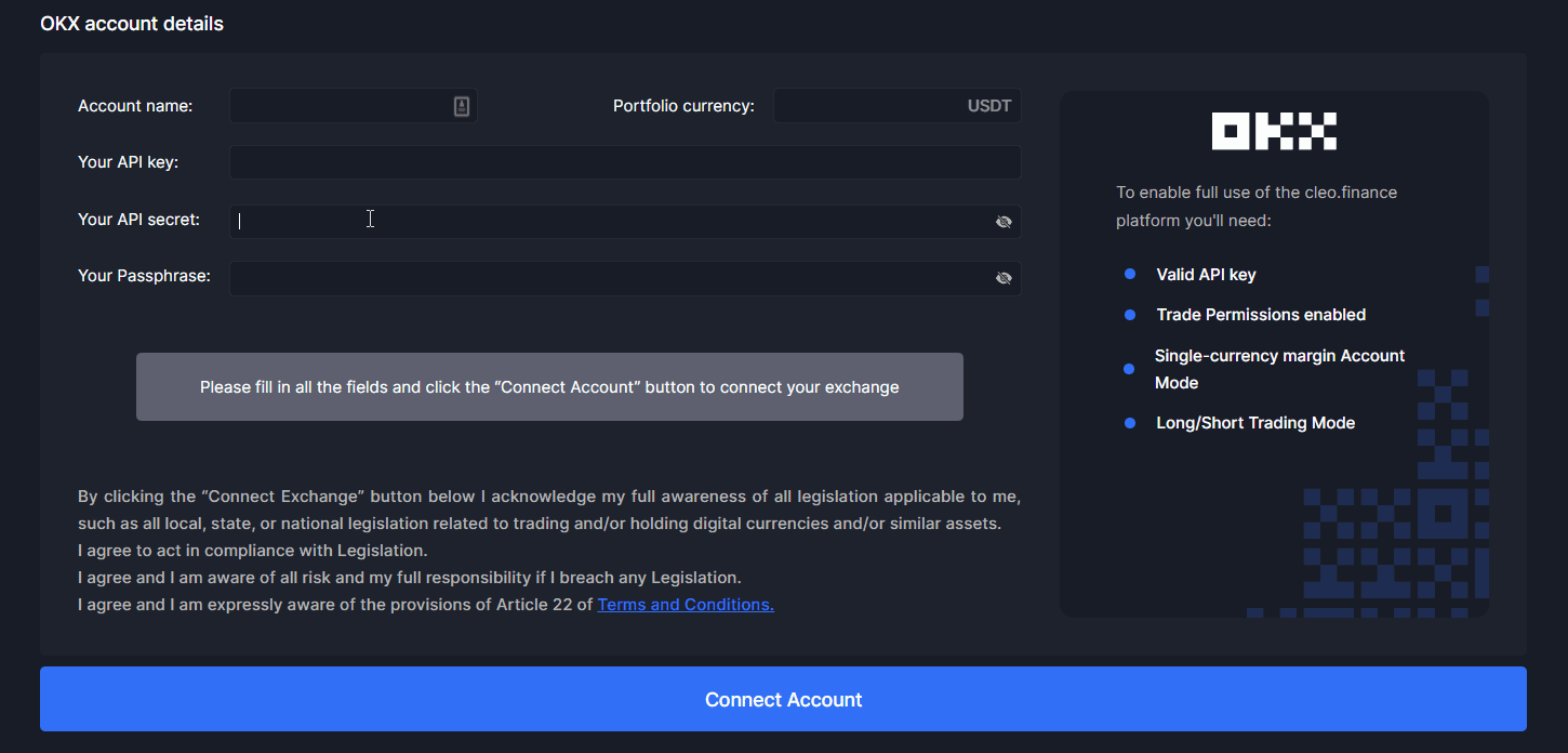 Guide to connecting OKX to cleo.finance