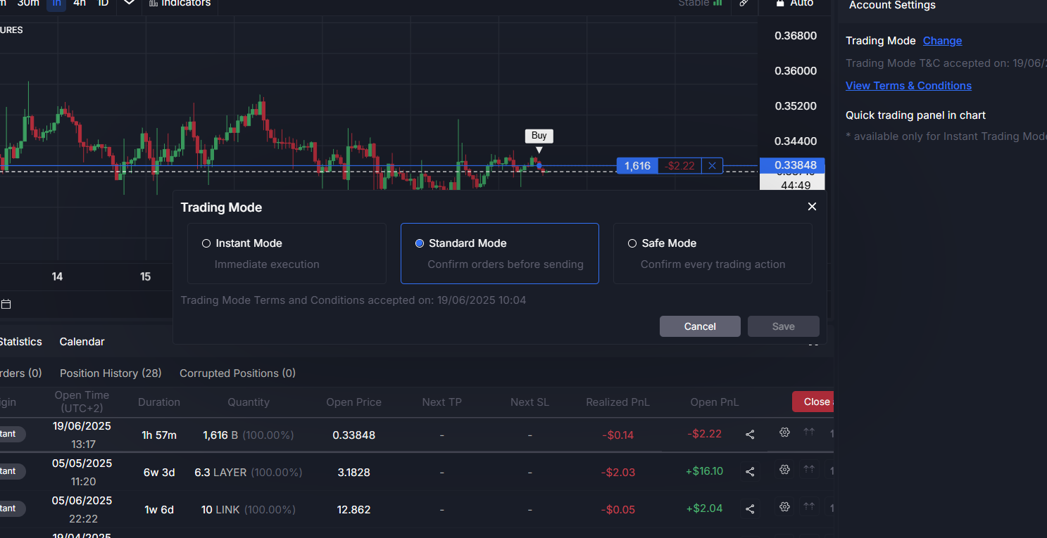 selecting trading modes