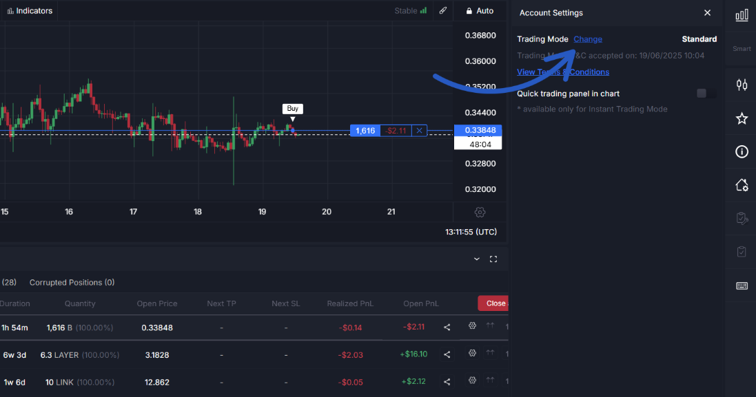 trading modes chnage button
