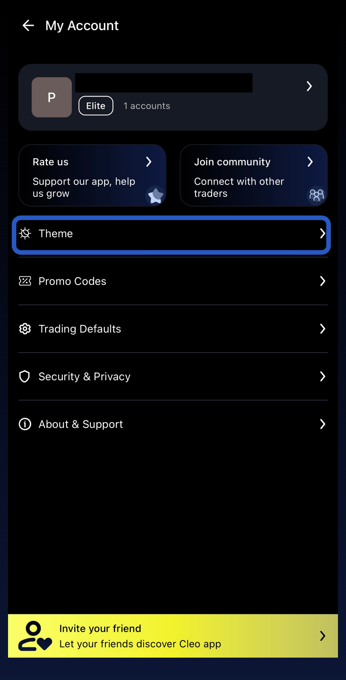Selecting Light or dark mode in the cleo mobile app